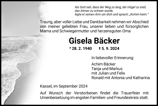 Traueranzeige von Gisela Bäcker von HNA