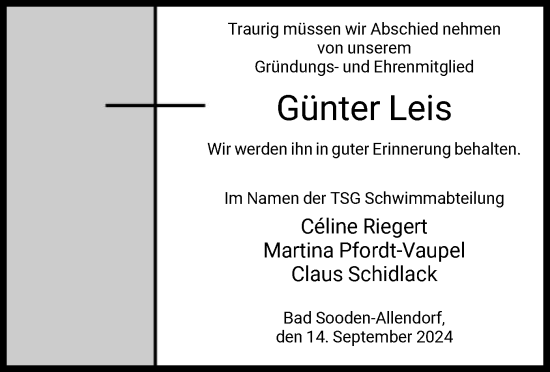 Traueranzeige von Günter Leis von HNA