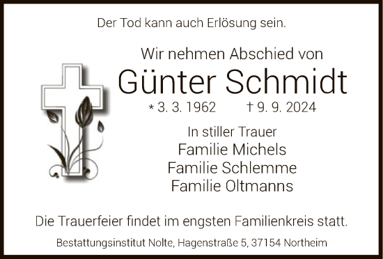 Traueranzeige von Günter Schmidt von HNA