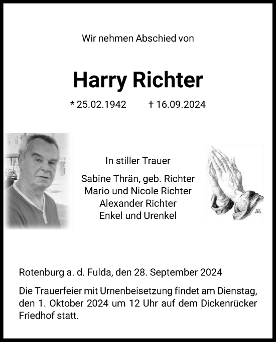 Traueranzeige von Harry Richter von HNAHNA