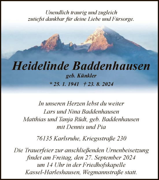 Traueranzeige von Heidelinde Baddenhausen von HNA