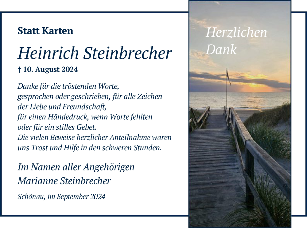  Traueranzeige für Heinrich Steinbrecher vom 28.09.2024 aus HNA