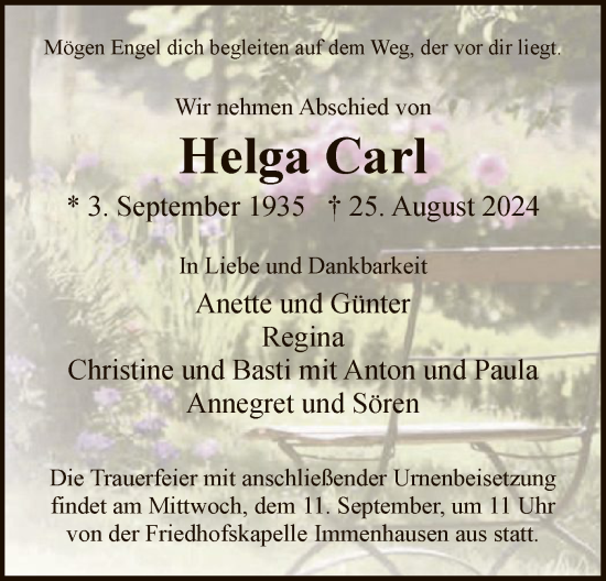 Traueranzeige von Helga Carl von HNA