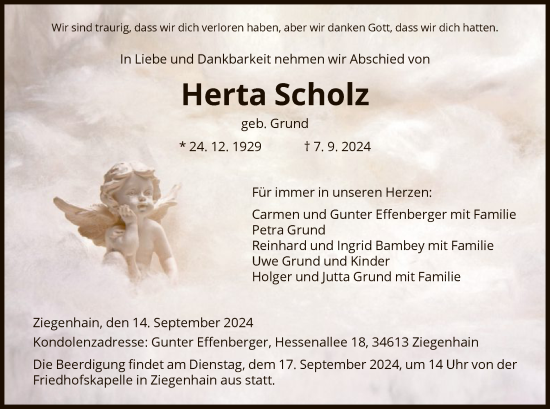 Traueranzeige von Herta Scholz von HNA