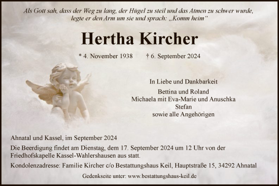 Traueranzeige von Hertha Kircher von HNA