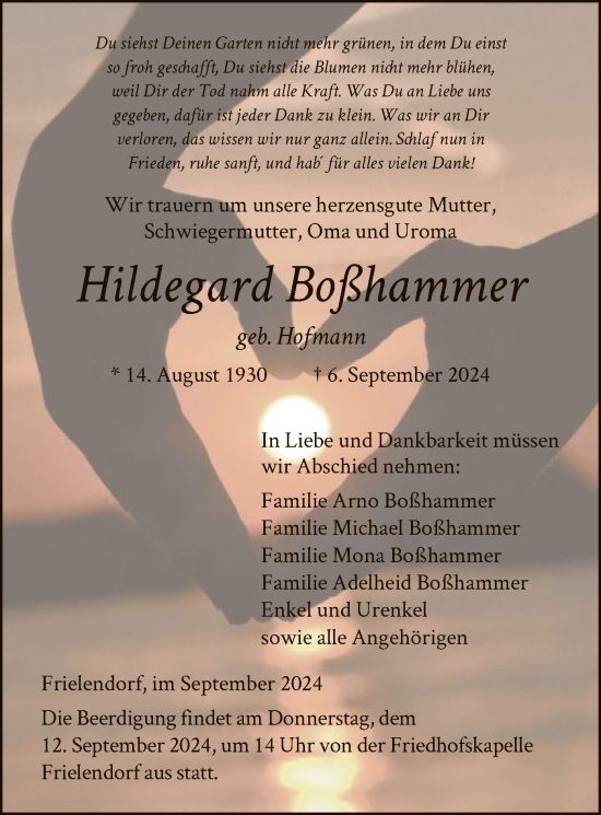 Traueranzeige von Hildegard Boßhammer von HNAHNA