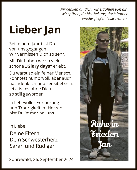 Traueranzeige von Jan Hellmuth von HNA