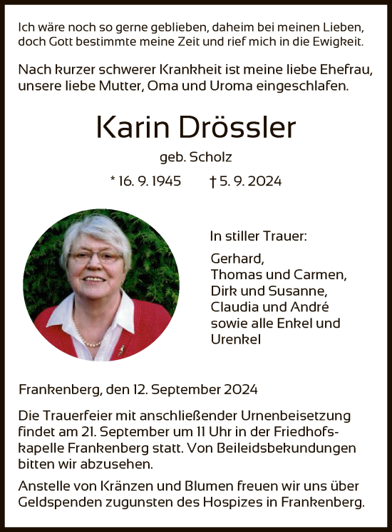 Traueranzeige von Karin Drössler von HNA