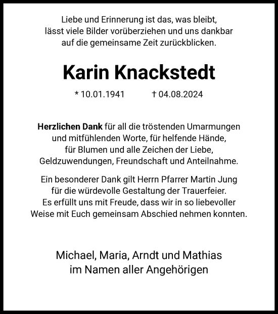 Traueranzeige von Karin Knackstedt von HNA