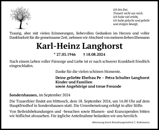 Traueranzeige von Karl-Heinz Langhorst von HNA