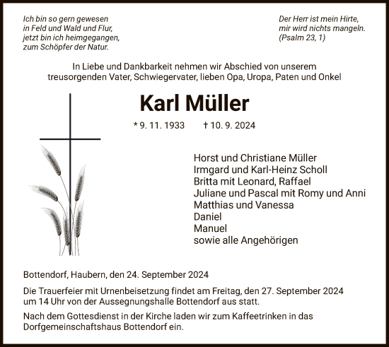 Traueranzeige von Karl Müller von HNA