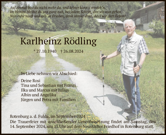 Traueranzeige von Karlheinz Rödling von HNA