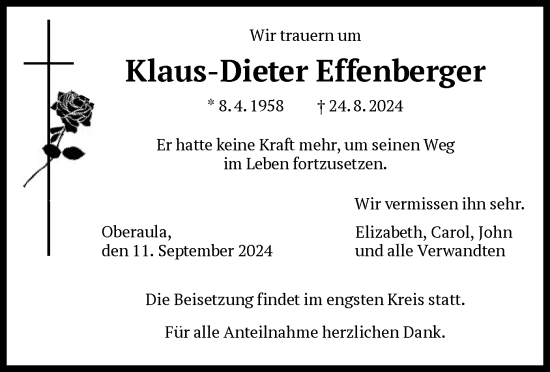 Traueranzeige von Klaus-Dieter Effenberger von HNA