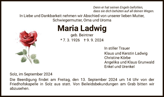 Traueranzeige von Maria Ladwig von HNA