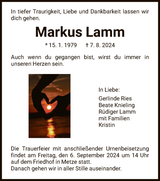 Traueranzeige von Markus Lamm von HNAHNA