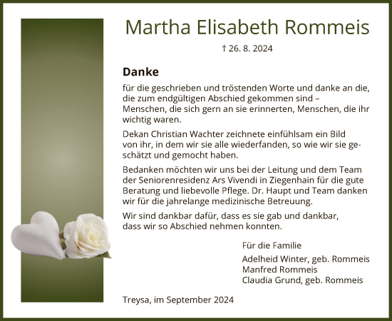 Traueranzeige von Martha Elisabeth Rommeis von HNA