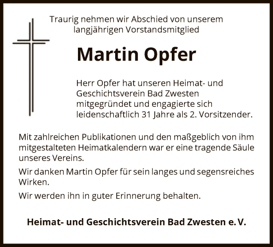 Traueranzeige von Martin Opfer von HNA