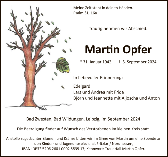 Traueranzeige von Martin Opfer von HNA