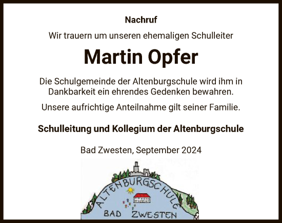 Traueranzeige von Martin Opfer von HNA