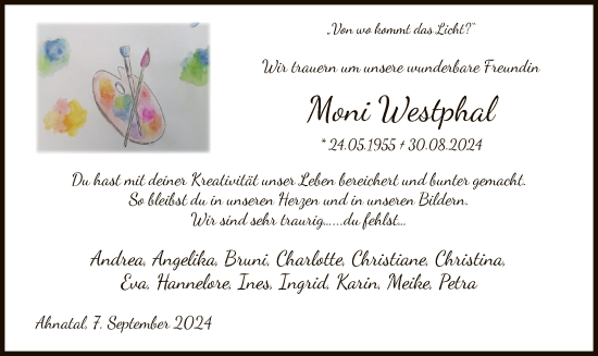 Traueranzeige von Moni Westphal von HNA