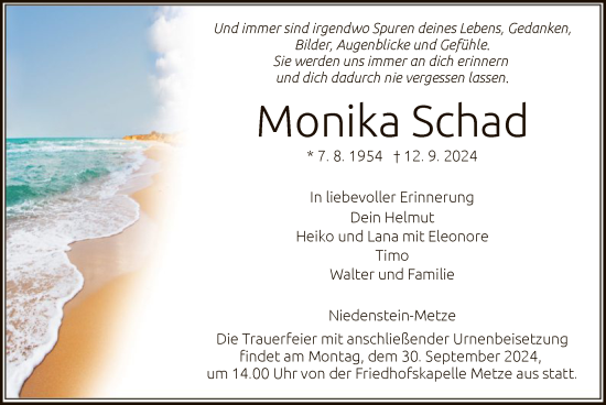 Traueranzeige von Monika Schad von HNA