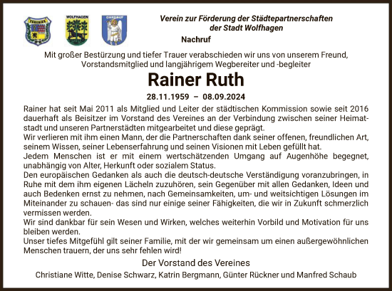 Traueranzeige von Rainer Ruth von HNA