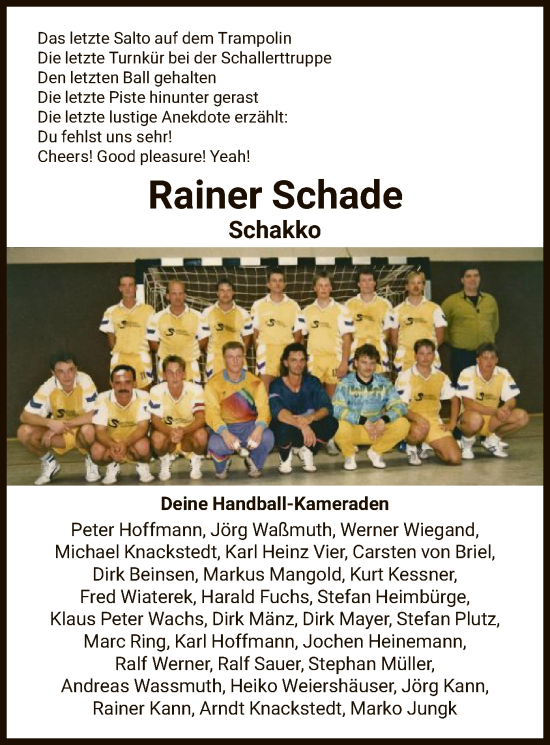 Traueranzeige von Rainer Schade von HNA