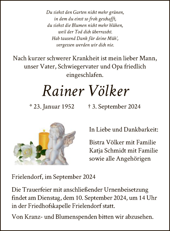 Traueranzeige von Rainer Völker von HNA