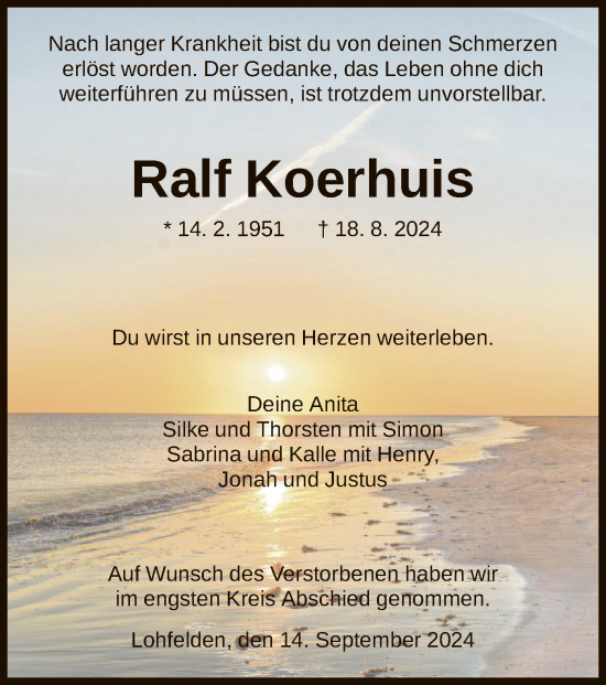 Traueranzeige von Ralf Koerhuis von HNA