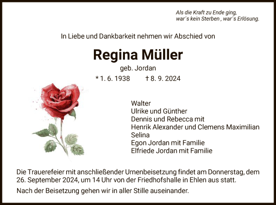 Traueranzeige von Regina Müller von HNA