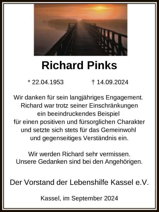 Traueranzeige von Richard Pinks von HNA