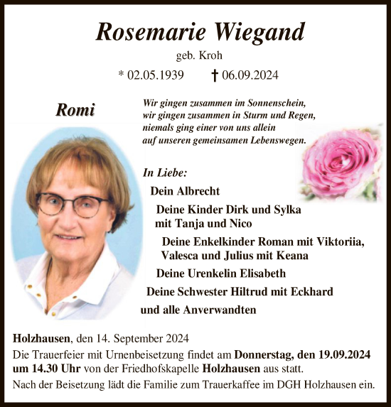 Traueranzeige von Rosemarie Wiegand von HNA