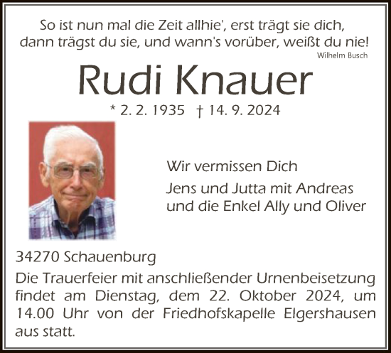 Traueranzeige von Rudi Knauer von HNA