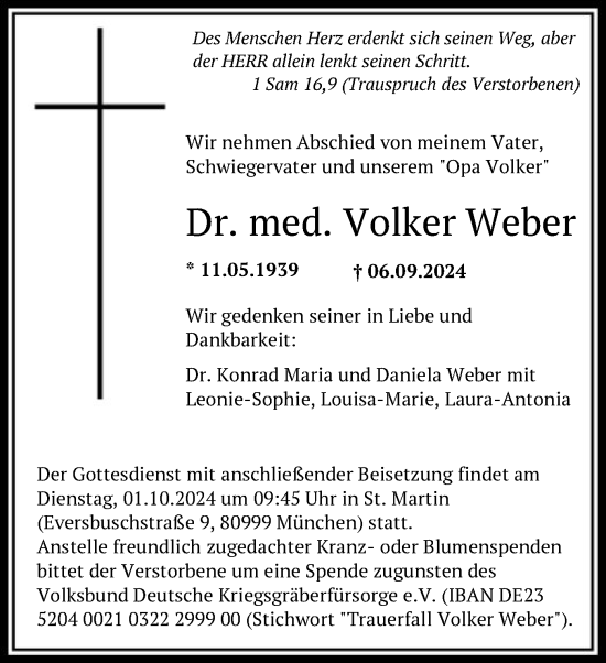 Traueranzeige von Volker Weber von HNA