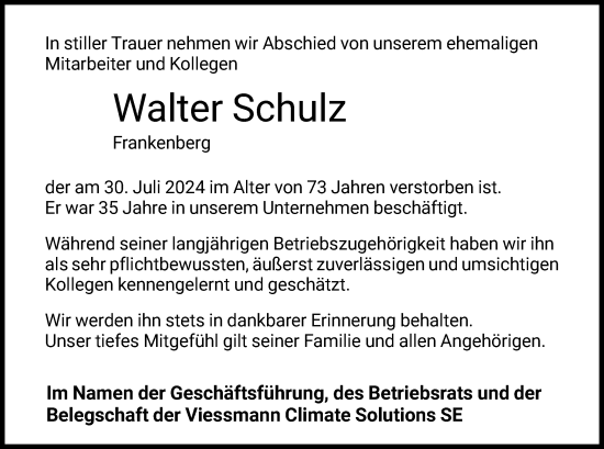 Traueranzeige von Walter Schulz von HNA