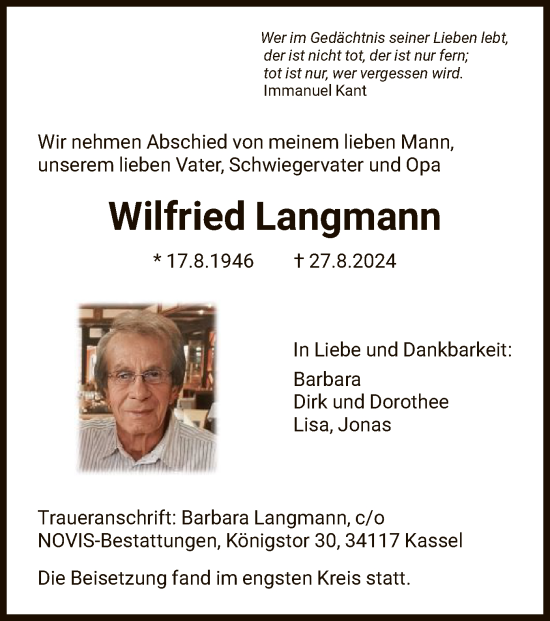 Traueranzeige von Wilfried Langmann von HNA