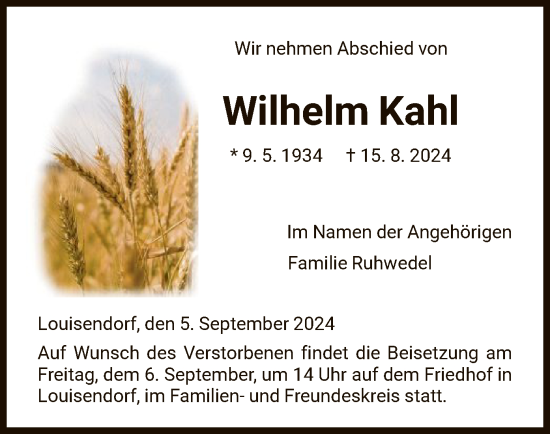 Traueranzeige von Wilhelm Kahl von HNA