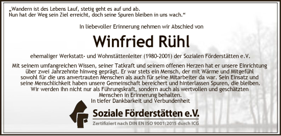 Traueranzeige von Winfried Rühl von HNA