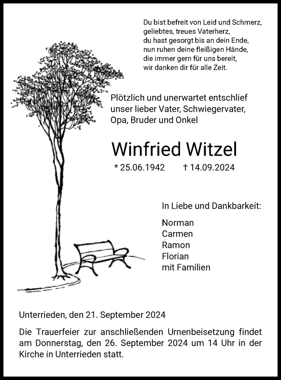 Traueranzeige von Winfried Witzel von HNA