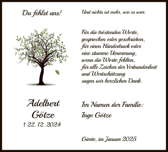 Traueranzeige von Adelbert Götze von HNA