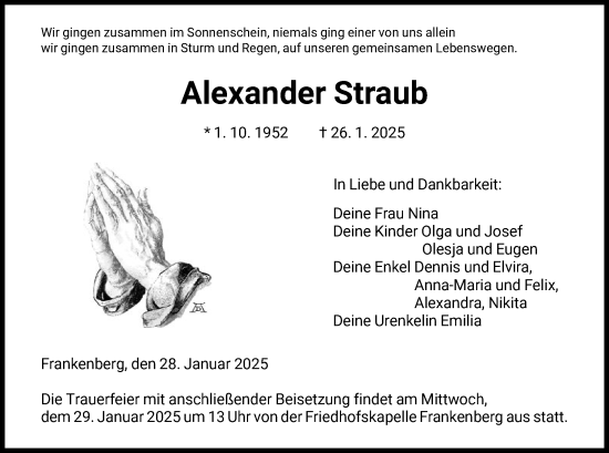 Traueranzeige von Alexander Straub von HNA