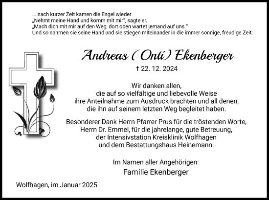 Traueranzeige von Andreas Ekenberger von HNA