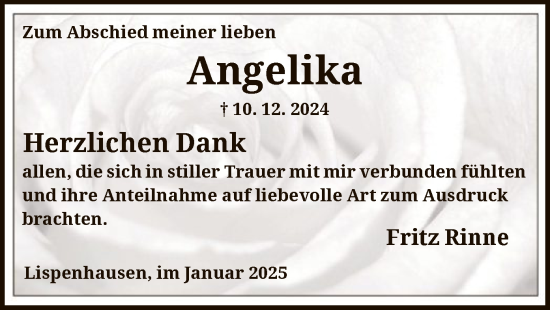 Traueranzeige von Angelika Rinne von HNA