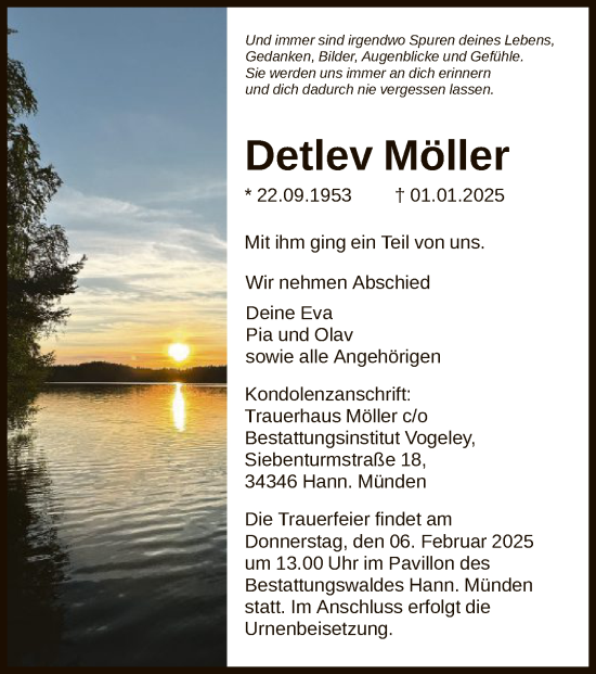 Traueranzeige von Detlev Möller von HNA
