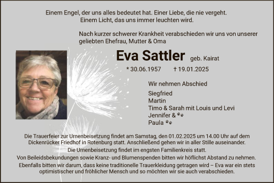Traueranzeige von Eva Sattler von HNAHNA