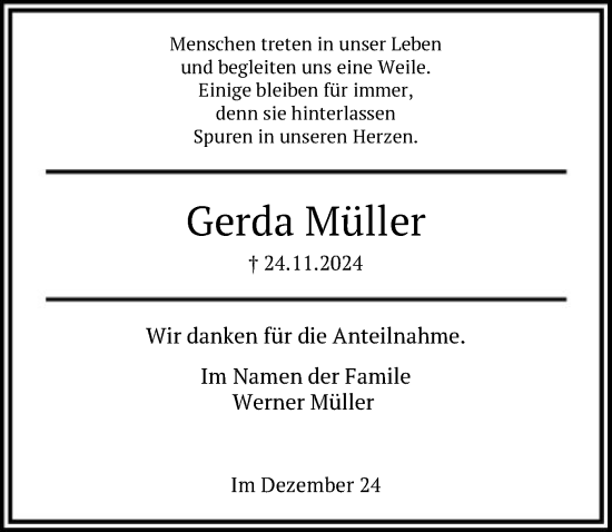 Traueranzeige von Gerda Müller von HNA