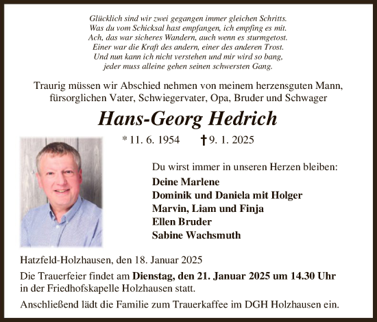 Traueranzeige von Hans-Georg Hedrich von HNA