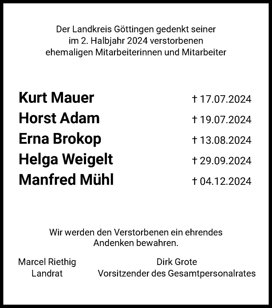  Traueranzeige für Im Gedenken 2024 vom 11.01.2025 aus HNA