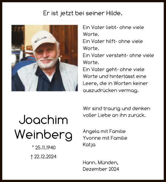 Traueranzeige von Joachim Weinberg von HNA