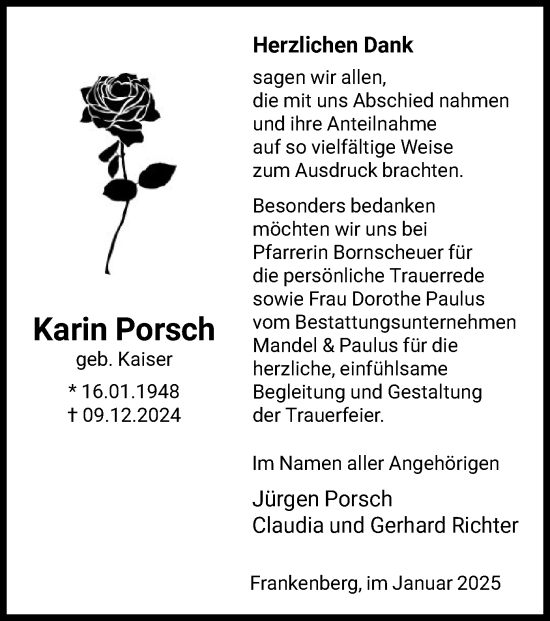 Traueranzeige von Karin Porsch von HNA